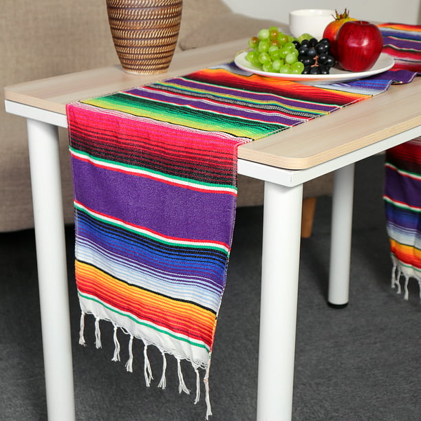 2pcs Mexican Serape Table Runner Blanket Fringe Cotton Tablecloth Party Decor
